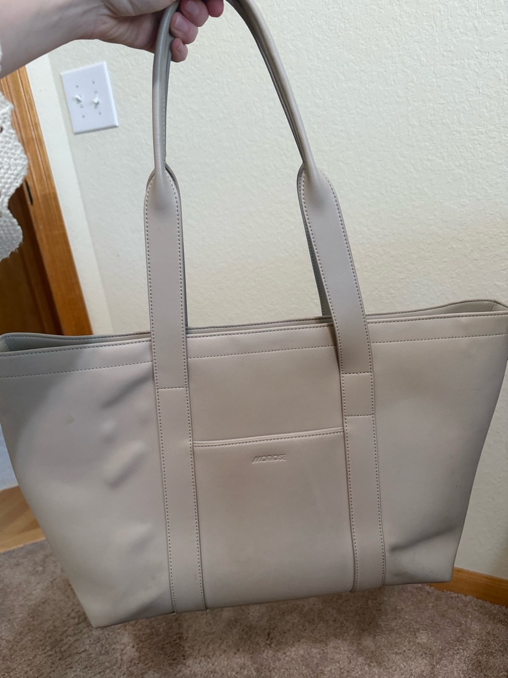 Monos Vegan Leather Tote Bag in Light Beige - Picture 2 of 4